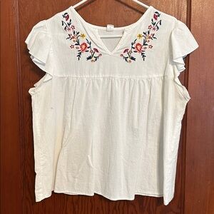 BOGO FREE* BOHO White Embroidered Floral Blouse XXL